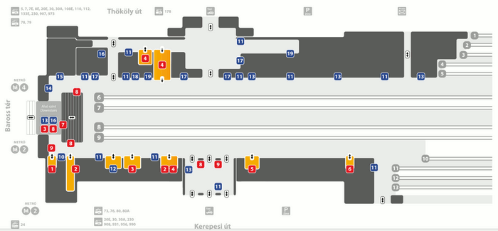 Schemat układu peronów na dworcu Budapest_Keleti